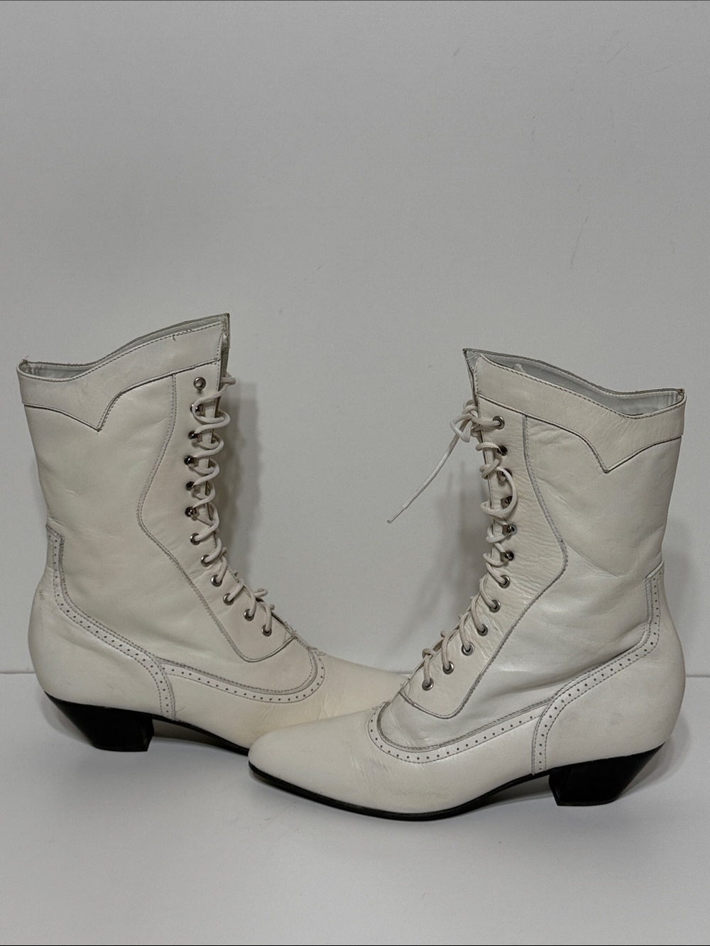 Oak Tree Farms Abigail Lace Up White Leather Boots